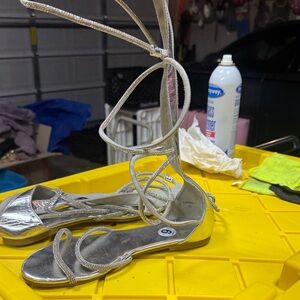 Shimmering Silver Lace-Up Sandals